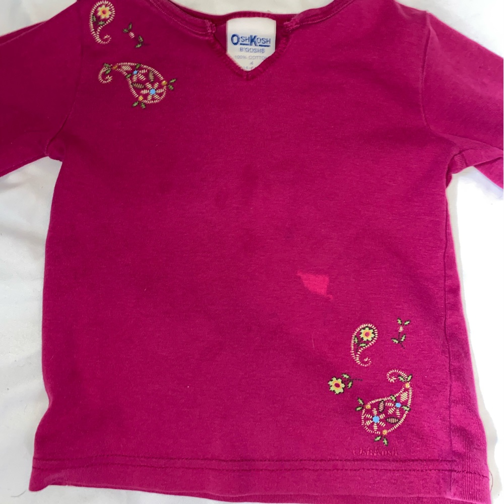 Brand:oshkosh size:4 color:pink details:embroidered design minor:smallstain